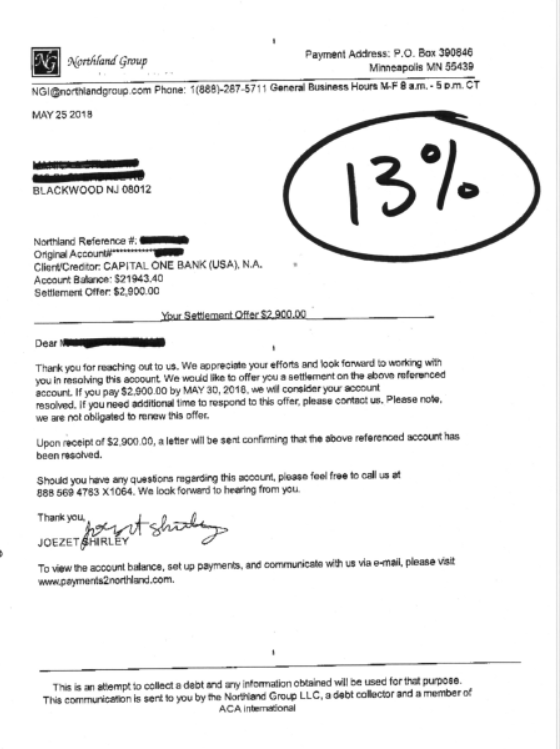 Debt settlement letter